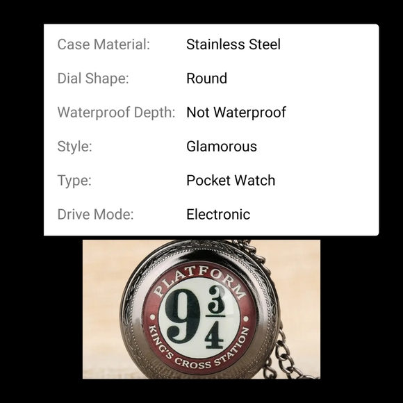 Harry Potter Vintage Quartz Pocket Watch Necklace stainless steel new - Picture 7 of 9